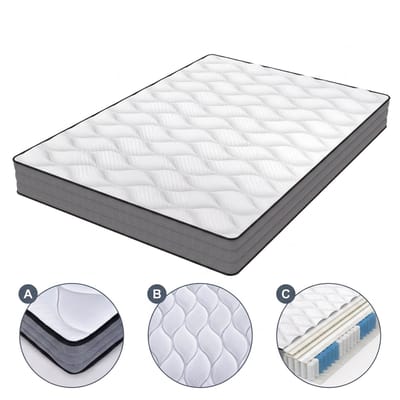 Deluxe pocketveringmatras 160x200 cm H3 20 cm wit grijs, 7 zones matras met Lyocell hoes en Oeko Tex certificering