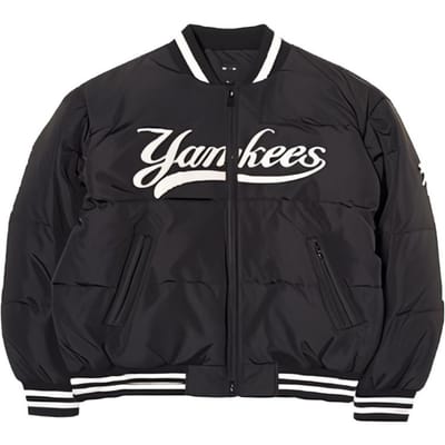 Veste matelassée courte à côtes MLB Varsity Cursive sur le devant Imprimé lettres Manches longues Veste de baseball Unisexes Noir 3ADJV0346-50BKS S black