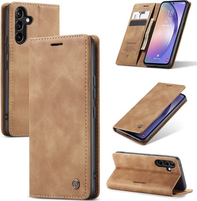Casemania Hoesje Geschikt voor Samsung Galaxy A15 - Sienna Brown - Dunne Portemonnee Book Case - Slim Wallet Case met Pasjeshouder