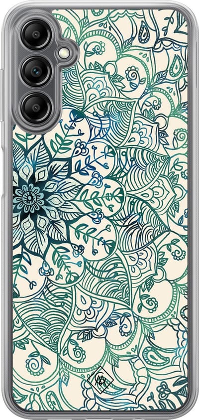 Casimoda® hoesje - Geschikt voor Samsung Galaxy A14 5G - Mandala Blauw - 2-in-1 case - Schokbestendig - Geometrisch patroon - Verhoogde randen - Blauw, Transparant
