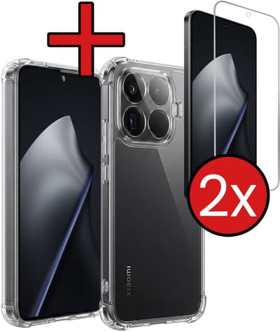 Hoesje - Met Screenprotector - 2 Stuks - Geschikt voor Xiaomi 15T Pro - Sterk & Shockproof - Back Cover - Siliconen Case - Telefoon Hoes - Shock Proof - Telefoonhoes - Transparant