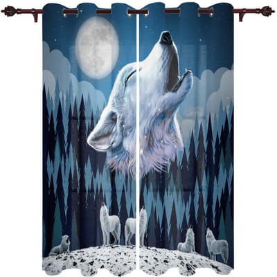 Wolf Kleurrijke Jungle Maan Raamgordijn Slaapkamer Woonkamer Raamgordijnen Keukendecoratie Jaloezieën Gordijn 135W x 60H(cm) x1