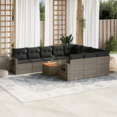 vidaXL - 11-delige - Loungeset - met - kussens - poly - rattan - zwart