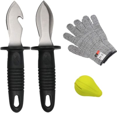 Quvo® Oestermes - Oesterset - Oestermes en Handschoen - Zwart - 6cm x 7cm x 13cm