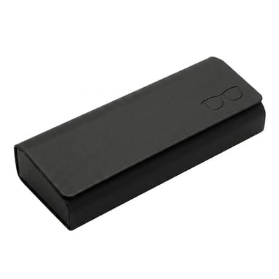 Zwarte brillenkoker dames en heren – stevige hard case met klep sluiting – minimalistisch ontwerp met subtiel bril icoon – compacte opberg case voor bril of zonnebril