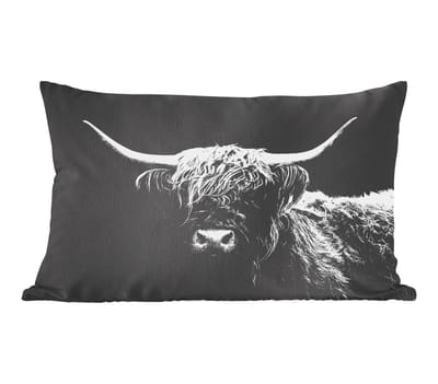 Sierkussens - Kussentjes Woonkamer - 60x40 cm - Schotse Hooglander - Koe - Zwart - Wit - Dieren