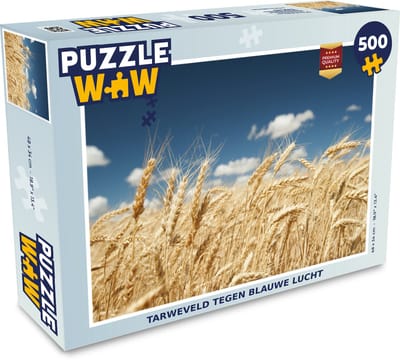 Puzzel Tarweveld tegen blauwe lucht - Legpuzzel - Puzzel 500 stukjes