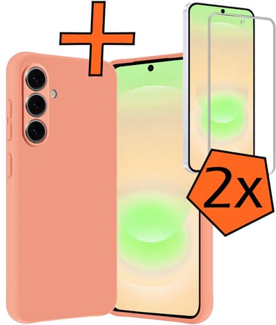 Hoes - Met 2x Screenprotector - Geschikt voor Samsung Galaxy A37 - Sterk & Shockproof - Back Cover - Siliconen Case - Telefoon Hoes - Perzik