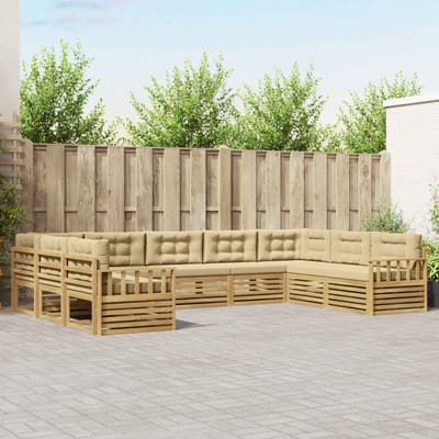 vidaXL - Buiten - bank - set - 9 - st - Wit - en - Beige - Massief - Acacia - Hout