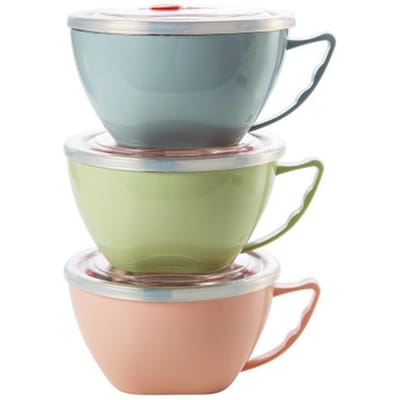 1 bol en acier inoxydable avec poignée, couleur unie, anti-brûlure, pour nouilles instantanées, bol de mélange, vaisselle de cuisine, accessoire alimentaire gray