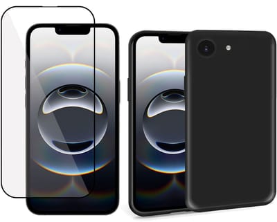 ChiGuard Suède Hoesje & Screenprotector geschikt voor iPhone 16e –Full Cover Gehard Glas – Back Cover Case Zwart