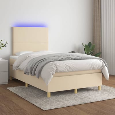 vidaXL - Boxspring - met - matras - en - LED - stof - crèmekleurig - 120x200 - cm