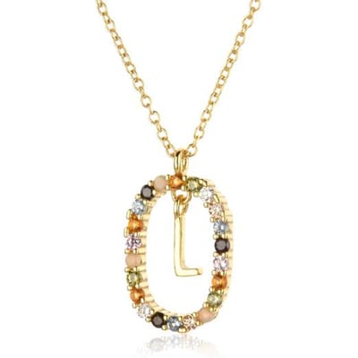925 Sterling Zilver Zircon Kleurrijke Letters A - Z Initiaal M S C K Alfabet Hanger Lange Ketting Ketting Mijn Naam Sieraden Jflafda beige