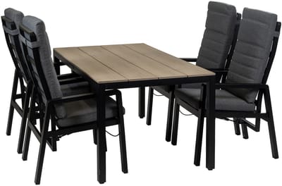 5-Delige tuinset | 4 Berlijn tuinstoelen (Black) | Tuintafel Cyprus 160x90cm (Wood)