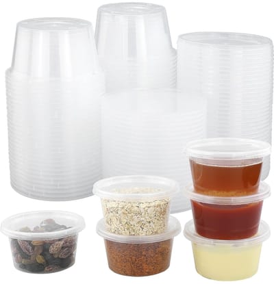 Dailygoods- Voedseldozen 55 Stuks - Herbruikbare Kunststof Containers - Met Deksel - Dips/Salades - Voedselveilig - 100 ml - Voedselcontainers
