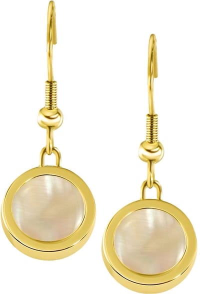 Quiges RVS Schroefsysteem Oorhangers Oorbellen Goudkleurig met Verwisselbare Schelp Beige Mini Munt Set - ECOS179
