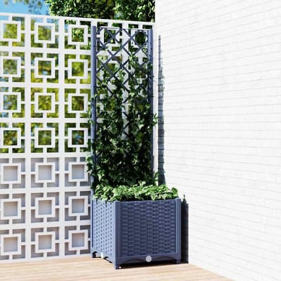 Houten-Look-Plantenbak-met-Klimrek-40x40x136cm-PP-Blauwgrijs-Onderhoudsvrij-Balkon-Terras