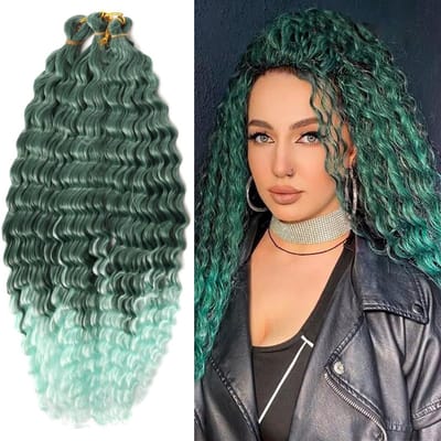 3 Packs van 22 Inch Groene Ombre Diepe Gedraaide Haak Haar Ocean Wave Krullend Bohemian Vlechtwerk - Synthetische Haar Extensions voor Vrouwen en Meisjes