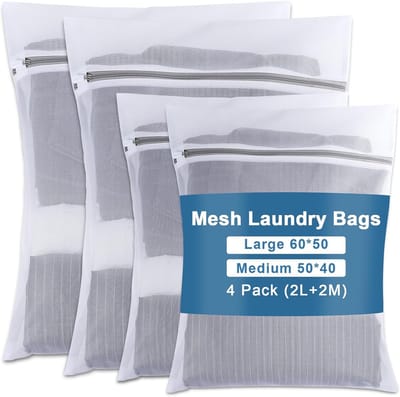 SnelShoppen - Waszakken Set voor Wasmachine 4 Stuks, Zakken met Rits, Fijn Gaas en Duurzaam, Herbruikbare Waszakken voor Ondergoed, Sokken en Delicate