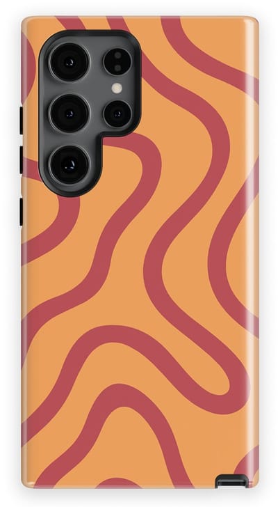 DripCase Curvy Lines Hoesje Samsung Galaxy S24 Ultra | Backcover met Mag | Design Tough Case Samsung Galaxy S24 Ultra Terracotta Twist