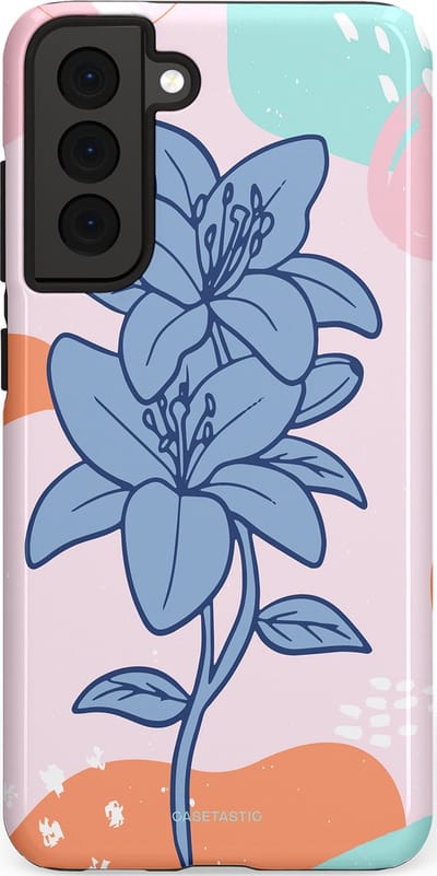 Casetastic hoesje geschikt voor Samsung Galaxy S21 FE 5G - Dubbellaagse bescherming - Roze Paarse Lelie Bloemen - Fashion Case - Wit Perzik Lichtblauw Mintgroen