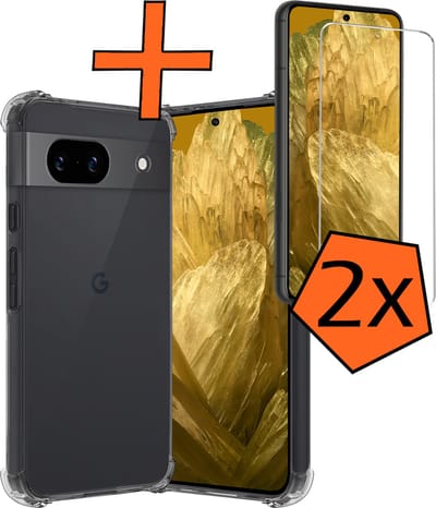 Hoes - Met Screenprotector - 2 Stuks - Geschikt voor Google Pixel 8a - Sterk & Shockproof - Siliconen Case - Back Cover - Telefoon Hoes - Shock Proof - Transparant