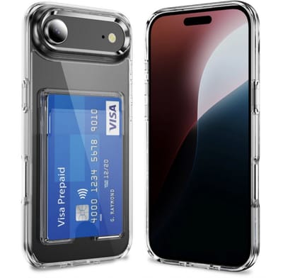 YPCd Pasjeshouder Hoesje Geschikt voor Apple iPhone Air – Backcover met Kaartvak voor 2 pasjes – Shockproof TPU – Verhoogde Randen – Transparant