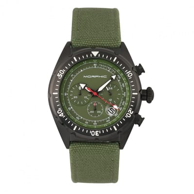 Morphic M53-serie chronograaf vezelgeweven lederen band horloge met datum