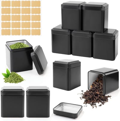 Dailygoods- Theedoos 10 stuks - Voedselveilig Metaal - 7 x 7 x 8,5 cm - Voor losse thee - Inclusief 20 etiketten - Duurzaam en lichtgewicht - Opbergdozen
