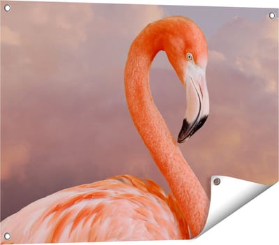 Gards Tuinposter Roze Flamingo in de Wolken - 80x60 cm - Tuindoek - Tuindecoratie - Wanddecoratie buiten - Tuinschilderij