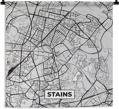 Wandkleed - Wanddoek - Frankrijk – Plattegrond – Kaart – Stains – Stadskaart - 180x180 cm - Wandtapijt