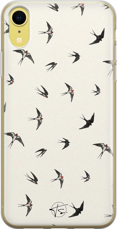 Hoesje geschikt voor iPhone XR - Vogels / Birds - Soft Case - TPU - Print - Beige - Mooie Telefoonhoesjes