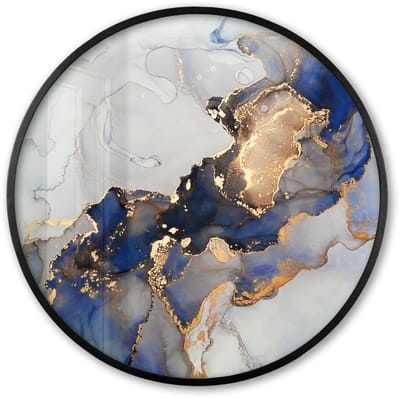 Poster in lijst Rond - Fotolijst 60x60 cm - Posters - Marmer - Blauw - Goud - Ronde posterlijst zwart - Decoratie - Wanddecoratie woonkamer - Muurdecoratie slaapkamer