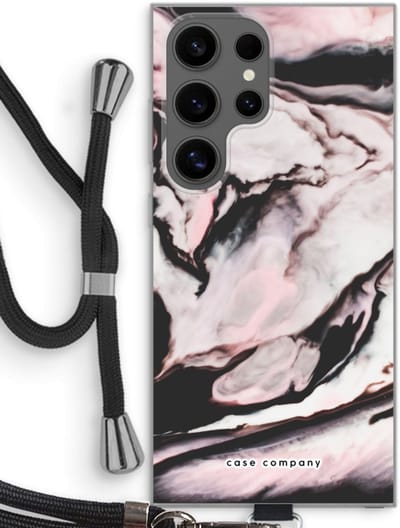 Case Company® - Hoesje met koord geschikt voor Samsung Galaxy S24 Ultra hoesje met Koord - Roze stroom - Telefoonhoesje met Zwart Koord - Bescherming aan alle Kanten en Over de Schermrand