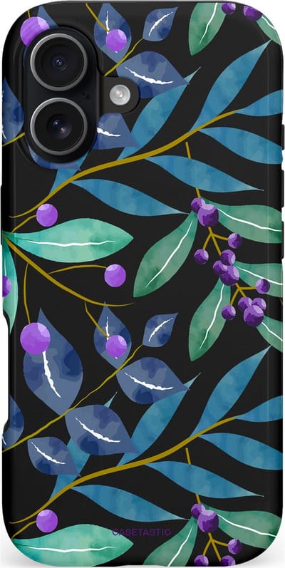 Casetastic hoesje geschikt voor Apple iPhone 17 - MagSafe - Dubbellaagse bescherming - Besjes fantasie - Fashion Case - Zwart Petrol Saliegroen