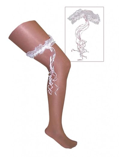 Kousenband - roze/wit - met lint - one size - funny fashion