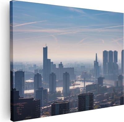 Artaza Canvas Schilderij Skyline Rotterdam - 80x60 cm - Wanddecoratie Stad - Muurdecoratie Erasmusbrug - Schilderijen Op Canvas