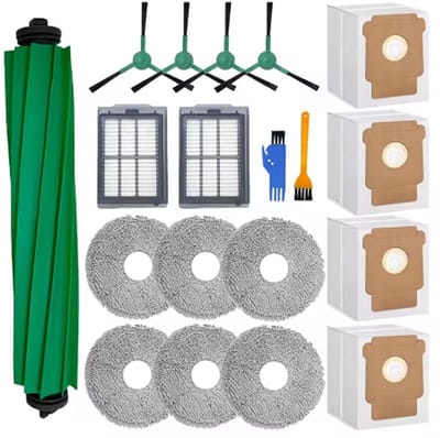 19stuks - Geschikt voor iRobot Roomba Plus 505/405/507 Combo Robotstofzuiger: 1 hoofdborstel - 4 stofzakken - 4 zijborstels - 2 HEPA- filters - 6 dweilen - 1 geel reinigingsborstel en 1 blauw reinigingsborstel
