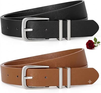 Livatto 2 stuks dames leren taille gordel met gouden gesp - Bruin en zwart - Maat M (110 cm, taille 81-95 cm)