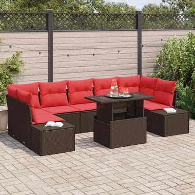 vidaXL - Tuinbank - Set - 8 - st - 7-Aantal - zitplaatsen - Bruin - en - Rood