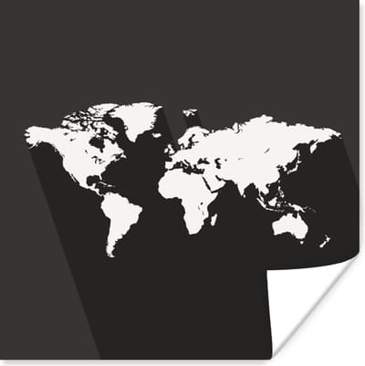 Poster 100x100 cm - Wereldkaart - Minimalisme - Zwart Wit - Posters - Kamer decoratie - Wanddecoratie woonkamer - Muurdecoratie slaapkamer XXL