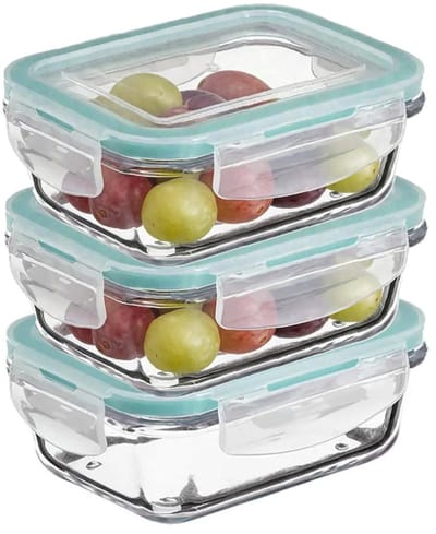 5Five Vershoudbakje met deksel - 3x - glas - luchtdicht - met clips - 14 x 10 x 5 cm - 0,73 L