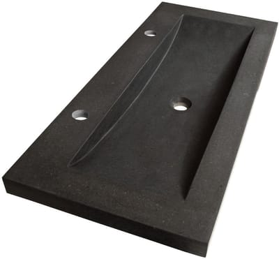Brauer Magma Wastafel - 100 cm - met 1 Spoelbak en 2 Kraangaten - Natuursteen Basalt Antraciet
