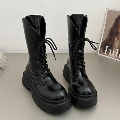 Britse stijl dikke zolen dames lente herfst veelzijdige retro korte laarzen met dikke hak 39