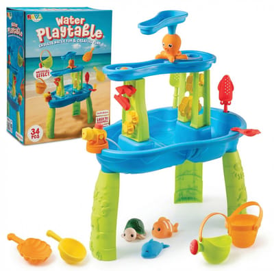 Joya Creative Watertafel Jongens - Blauw en Groen - Waterspeeltafel - 34-delig accessoire set - Waterval Effect – Afmeting 59x38,5x73 cm – Activiteitentafel met Water Voor Buiten en Tuin