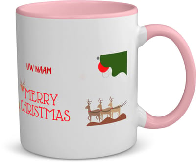 Akyol - kerst merry christmas met eigen naam koffiemok - theemok - roze - Kerstmis - kerst beker - winter - kerst - christmas - kerst cadeau - 350 ML inhoud