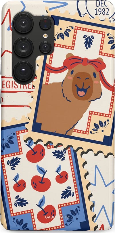 Casetastic hoesje geschikt voor Samsung Galaxy S25 Ultra - Dubbellaagse bescherming - Kerst Capibara Post van de Noordpool - Fashion Case - Lichtgrijs Zand Terracotta