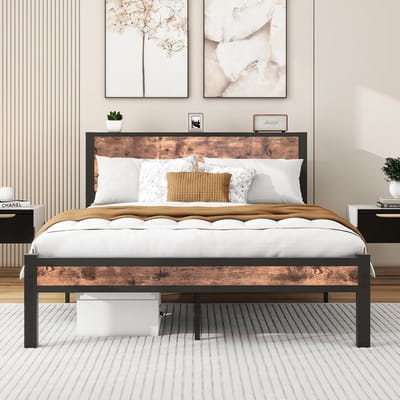Stevig Metalen Bedframe met Hoofdeinde en Voeteneinde in Zwart