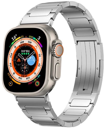 Titanium bandje - geschikt voor Apple Watch series 1/2/3/4/5/6/7/8/9/10/11/ SE (1,2,3) / Ultra (1,2,3) met maat 44 mm / 45 mm / 46 mm / 49 mm - schakelband met vlindersluiting - zilver