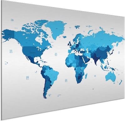 Wanddecoratie Metaal - Aluminium Schilderij Industrieel - Wereldkaart - Kleurrijk - Blauw - 100x50 cm - Dibond - Foto op aluminium - Industriële muurdecoratie - Voor de woonkamer/slaapkamer